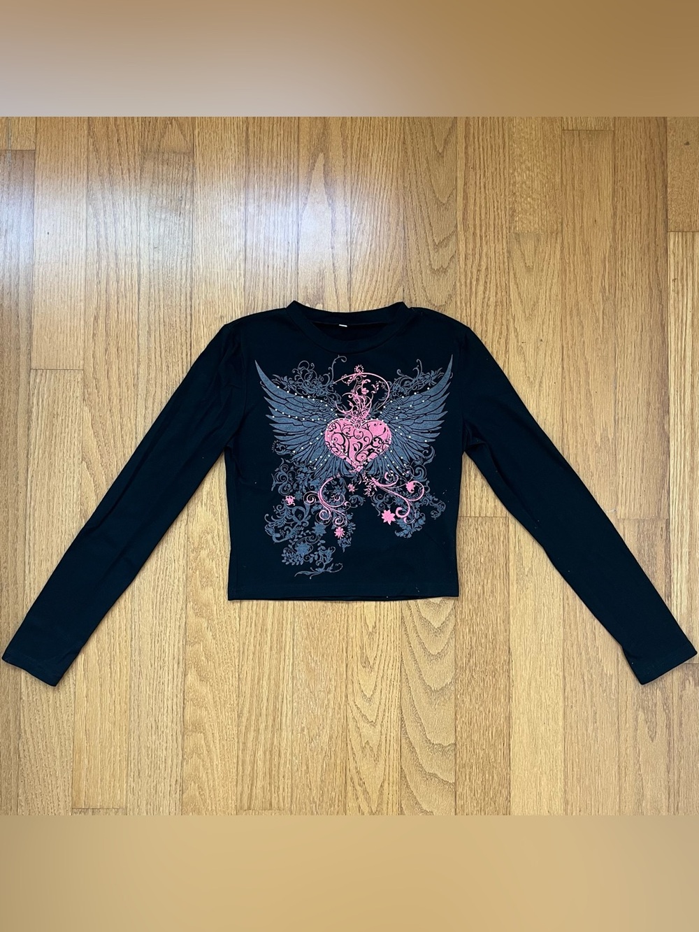 Winged heart graphic studded longsleeve shirt
